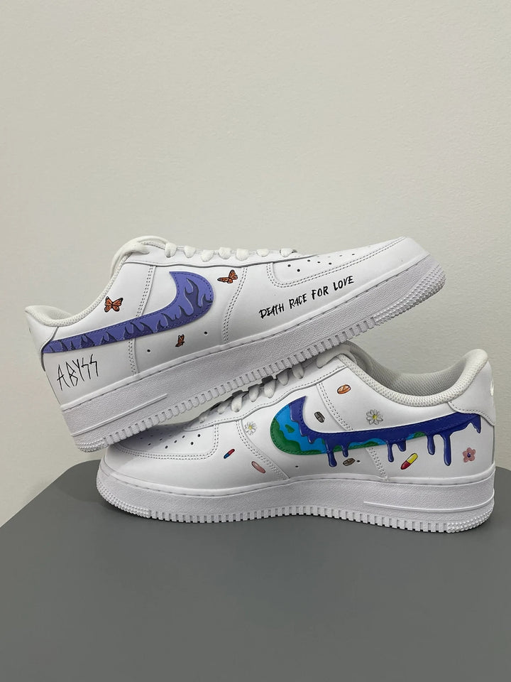 Custom Air Force 1 White With Dripping Logo Butterfly And Portrait Design