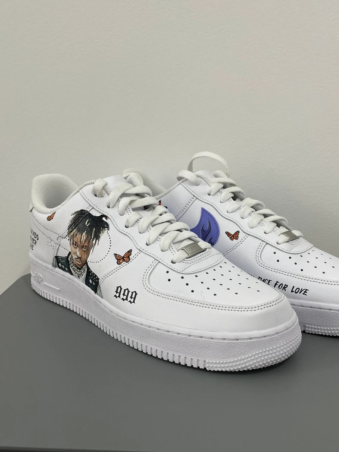 Custom Air Force 1 White With Dripping Logo Butterfly And Portrait Design