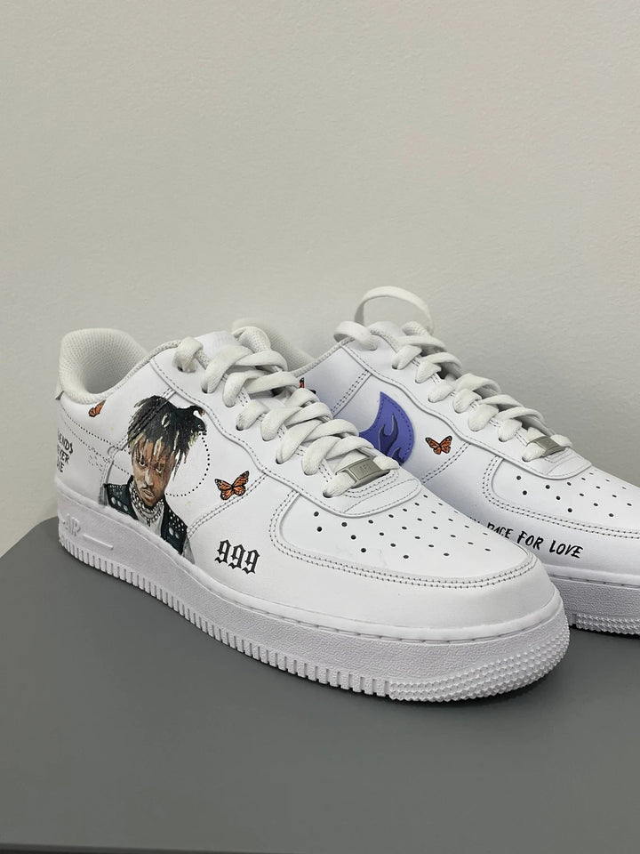 Custom Air Force 1 White With Dripping Logo Butterfly And Portrait Design