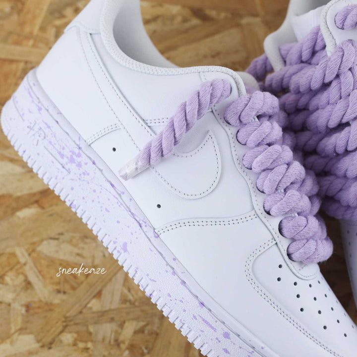 Custom Air Force 1 White With Lavender Splatter And Braided Laces