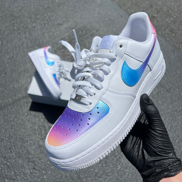 Custom Air Force 1 White With Ombre Blue And Pink Design