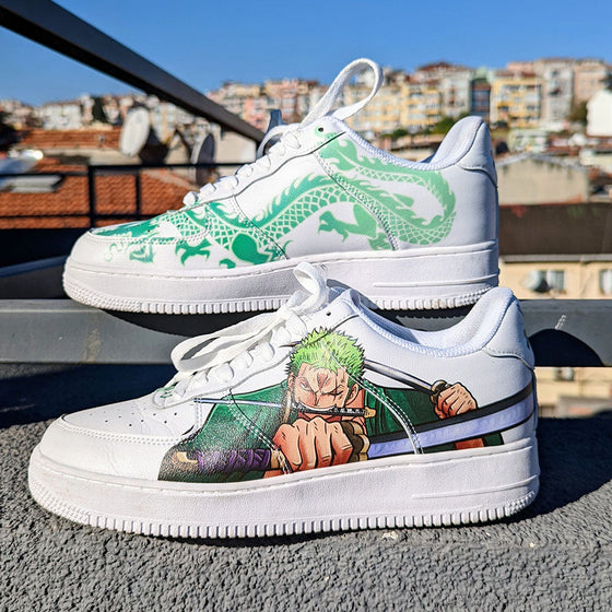 Custom Air Force 1 White With One - Piece Zoro And Dragon Patterns