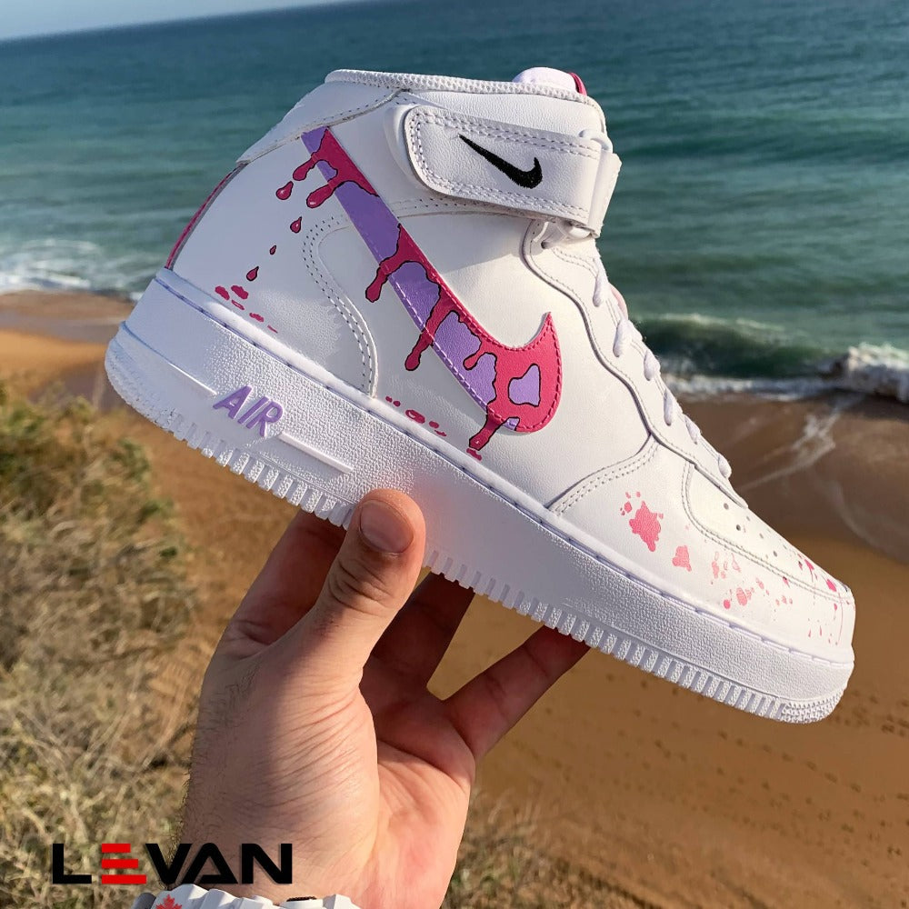 Custom Air Force 1 White With Pink And Purple Drip Patterns
