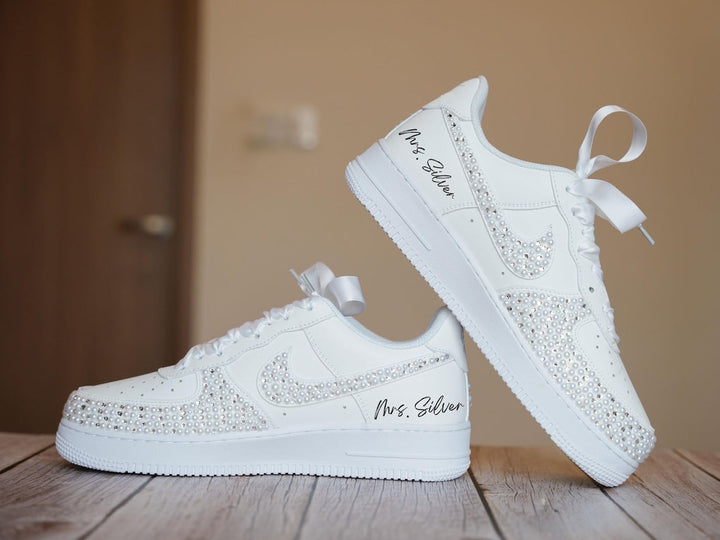 Custom Air Force 1 White With Rhinestones And Pearls