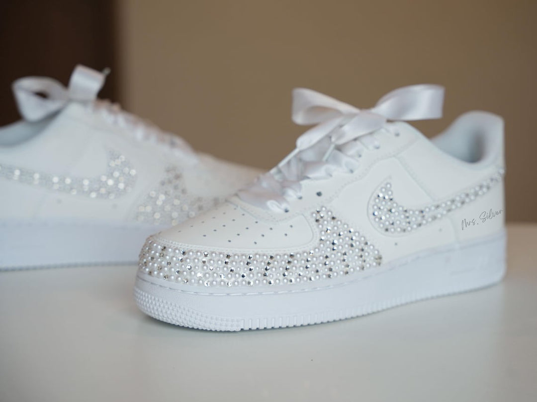 Custom Air Force 1 White With Rhinestones And Pearls