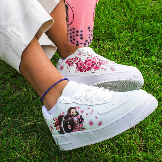 Custom Air Force 1 White With Sakura And Anime Character Pattern