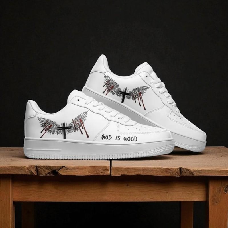 Custom Air Force 1 White with Wing Cross and God is Good Design