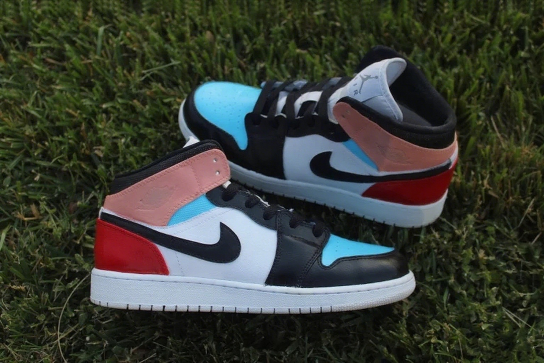 Custom Air Jordan 1 Baby Blue Baby Pink Black Red Color - Blocked
