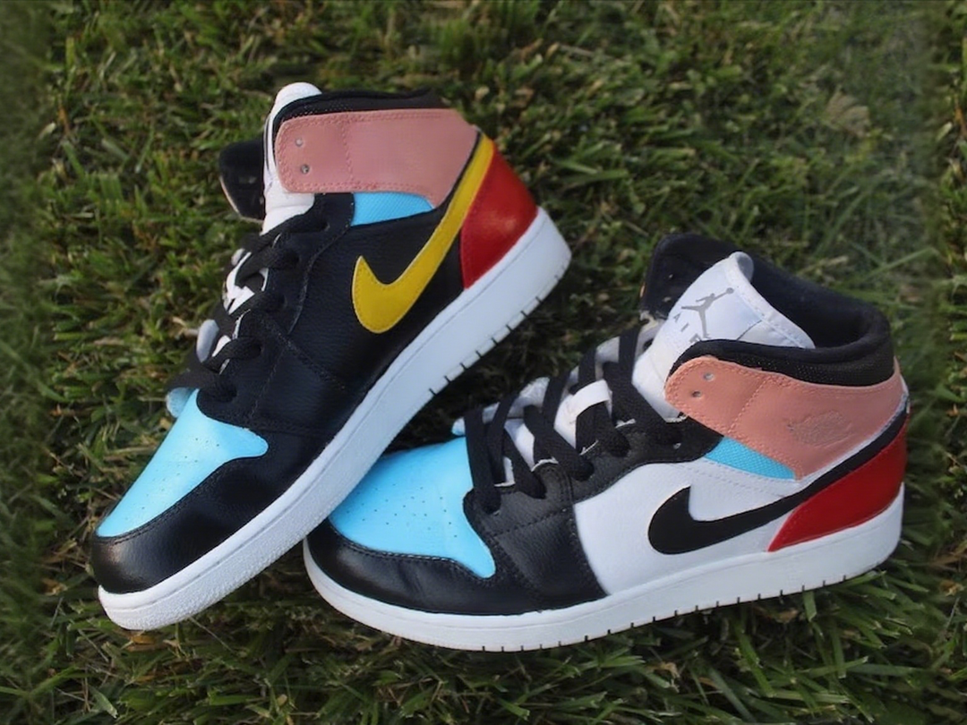 Custom Air Jordan 1 Baby Blue Baby Pink Black Red Color - Blocked