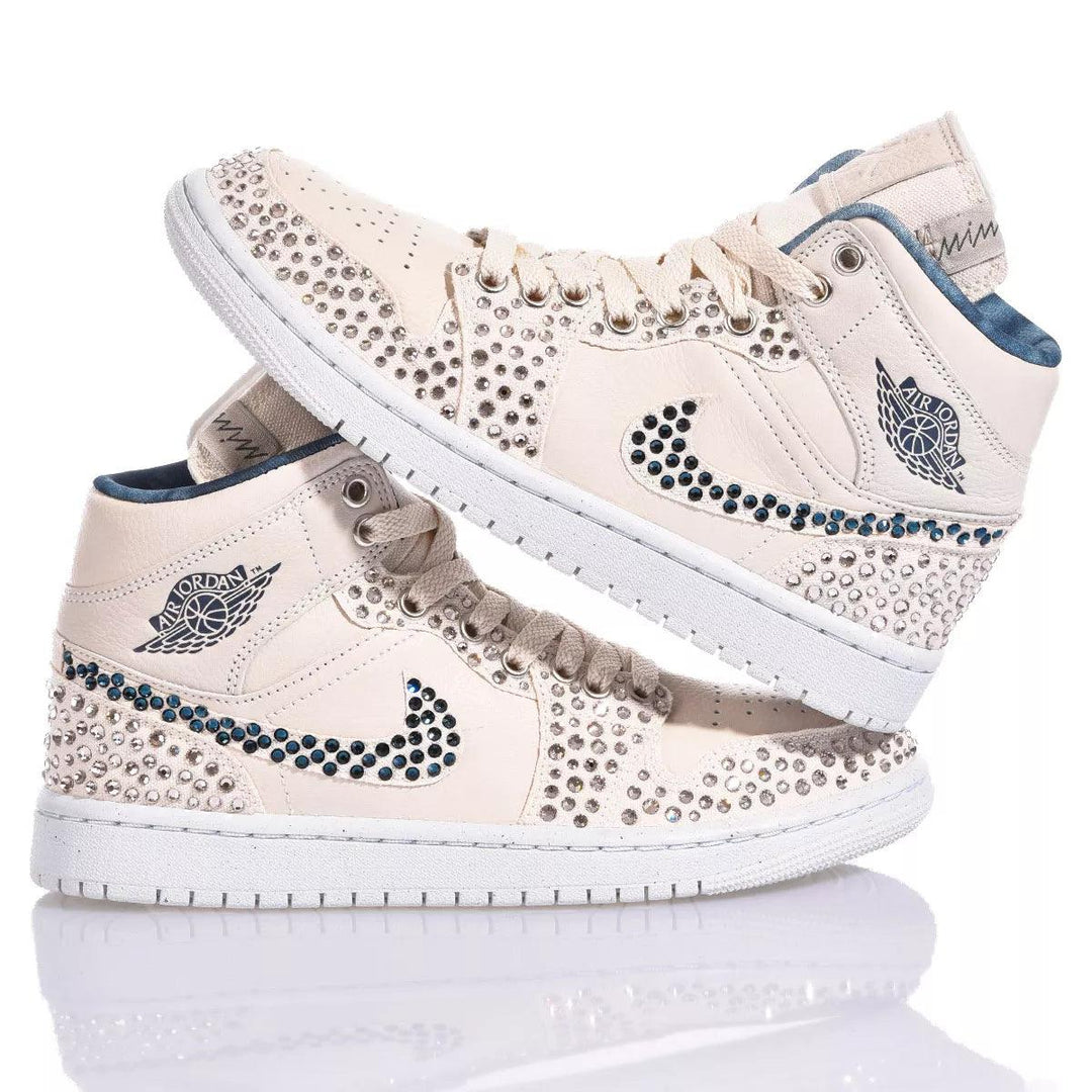 Custom Air Jordan 1 Beige With Rhinestones