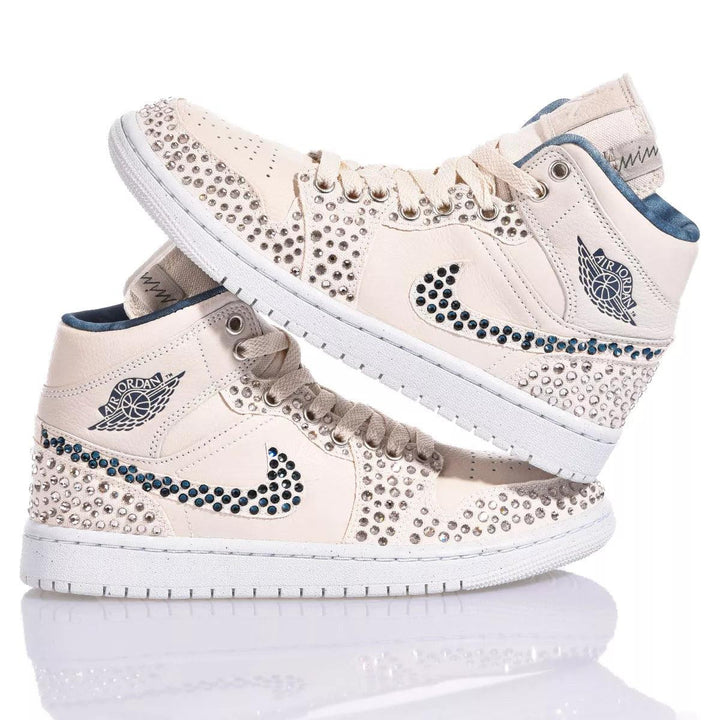Custom Air Jordan 1 Beige With Rhinestones
