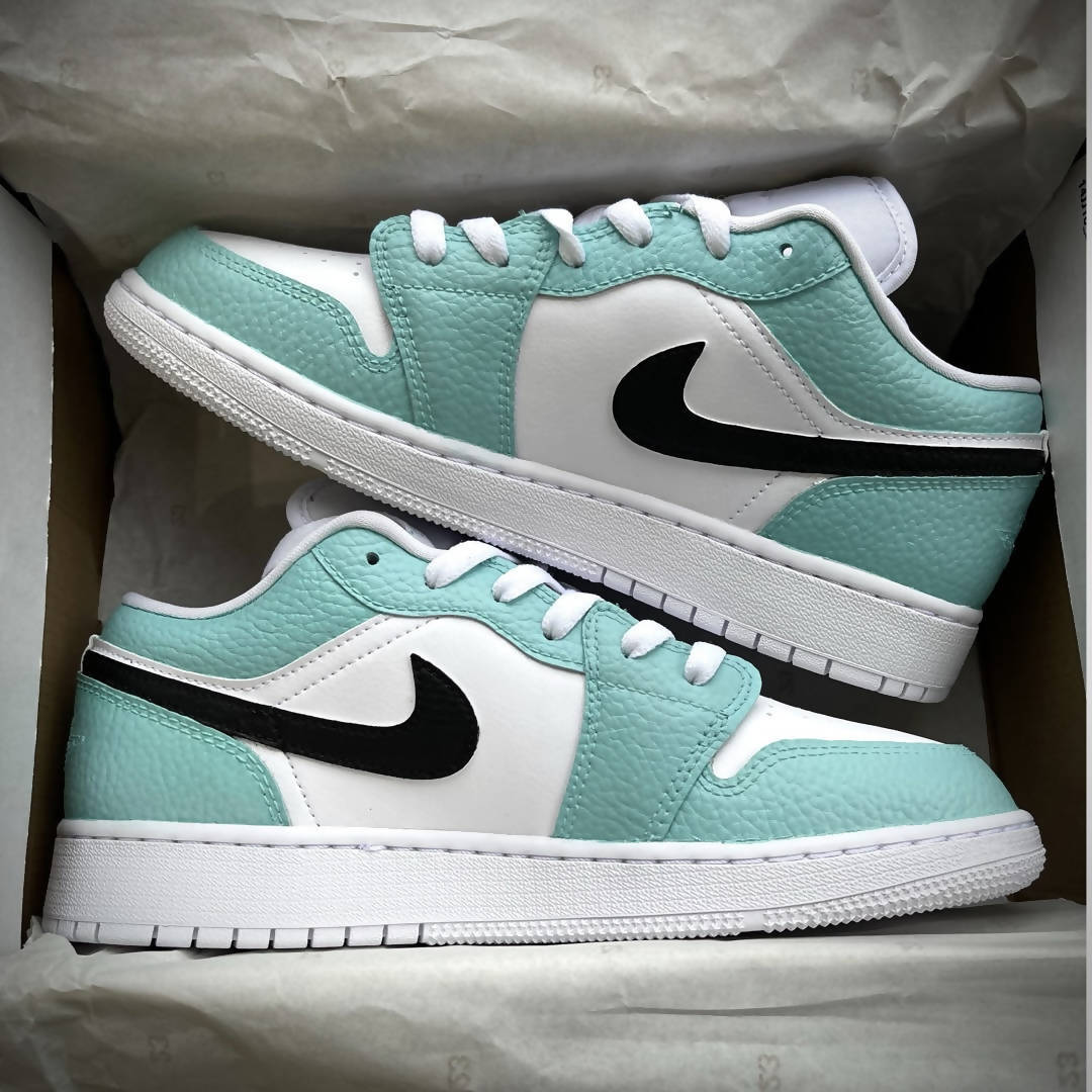 Custom Air Jordan 1 Blue And White With Black Swoosh
