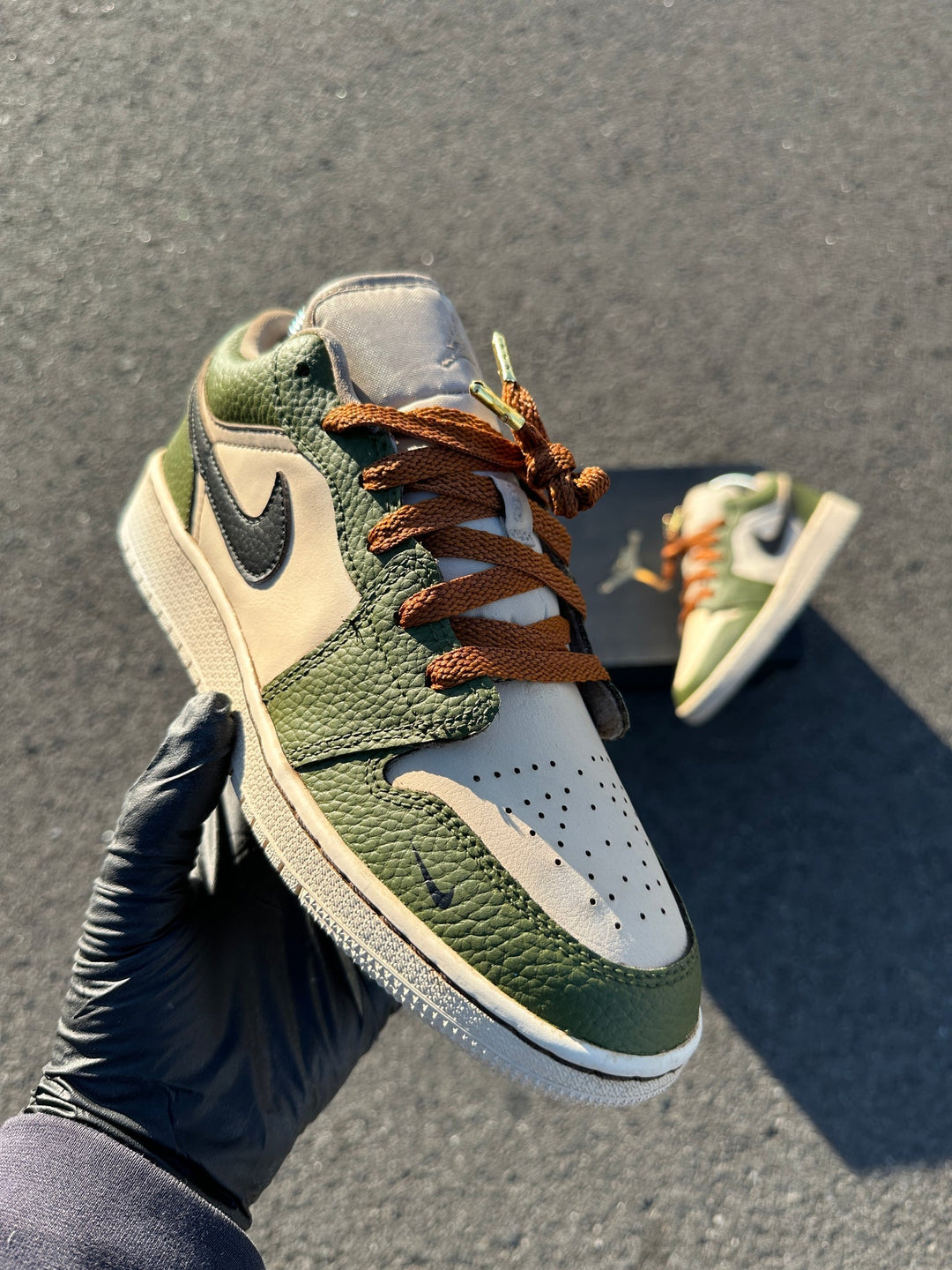 Custom Air Jordan 1 Green And Beige With Brown Laces