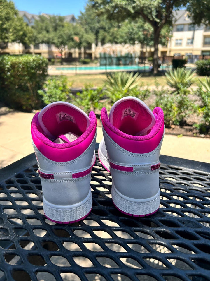 Custom Air Jordan 1 White and Hot Pink With Glittery Swooshes