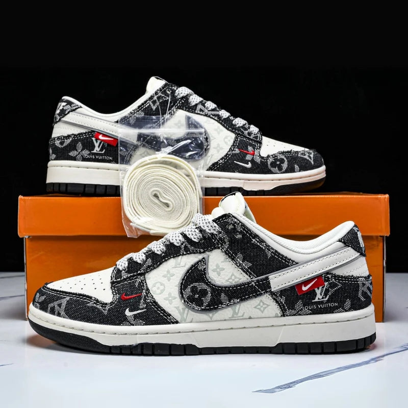 Custom Dunk Black and White LV Pattern