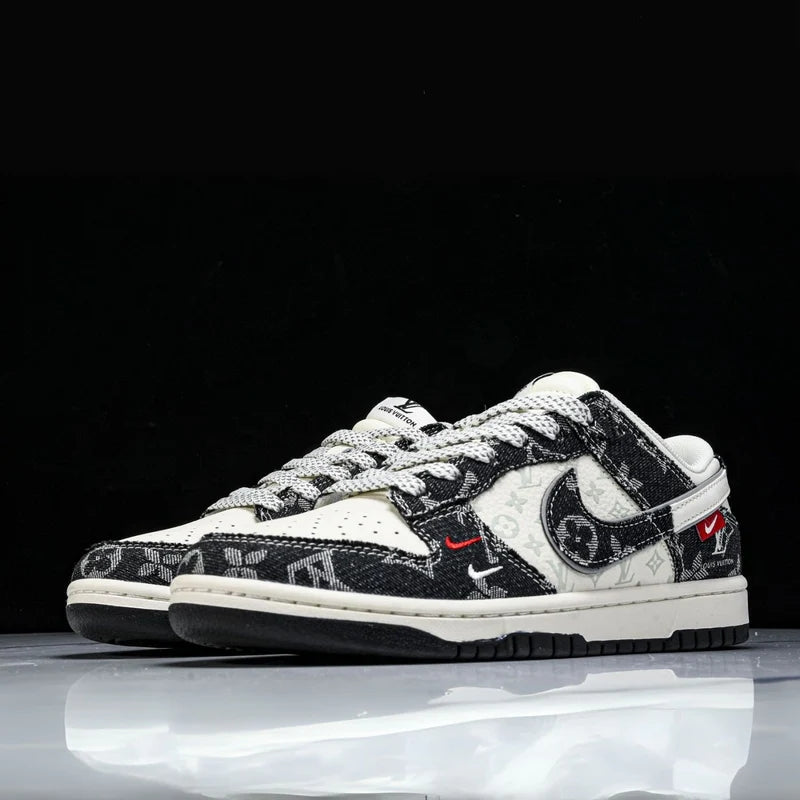 Custom Dunk Black and White LV Pattern