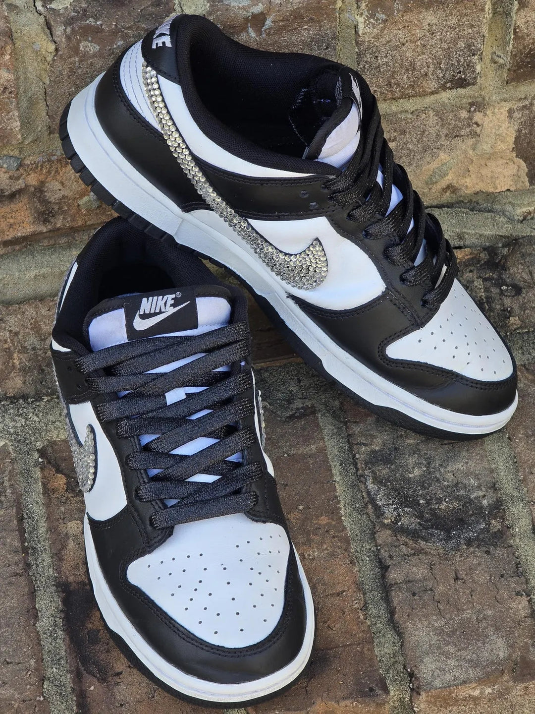 Custom Dunk Black and White with Rhinestones