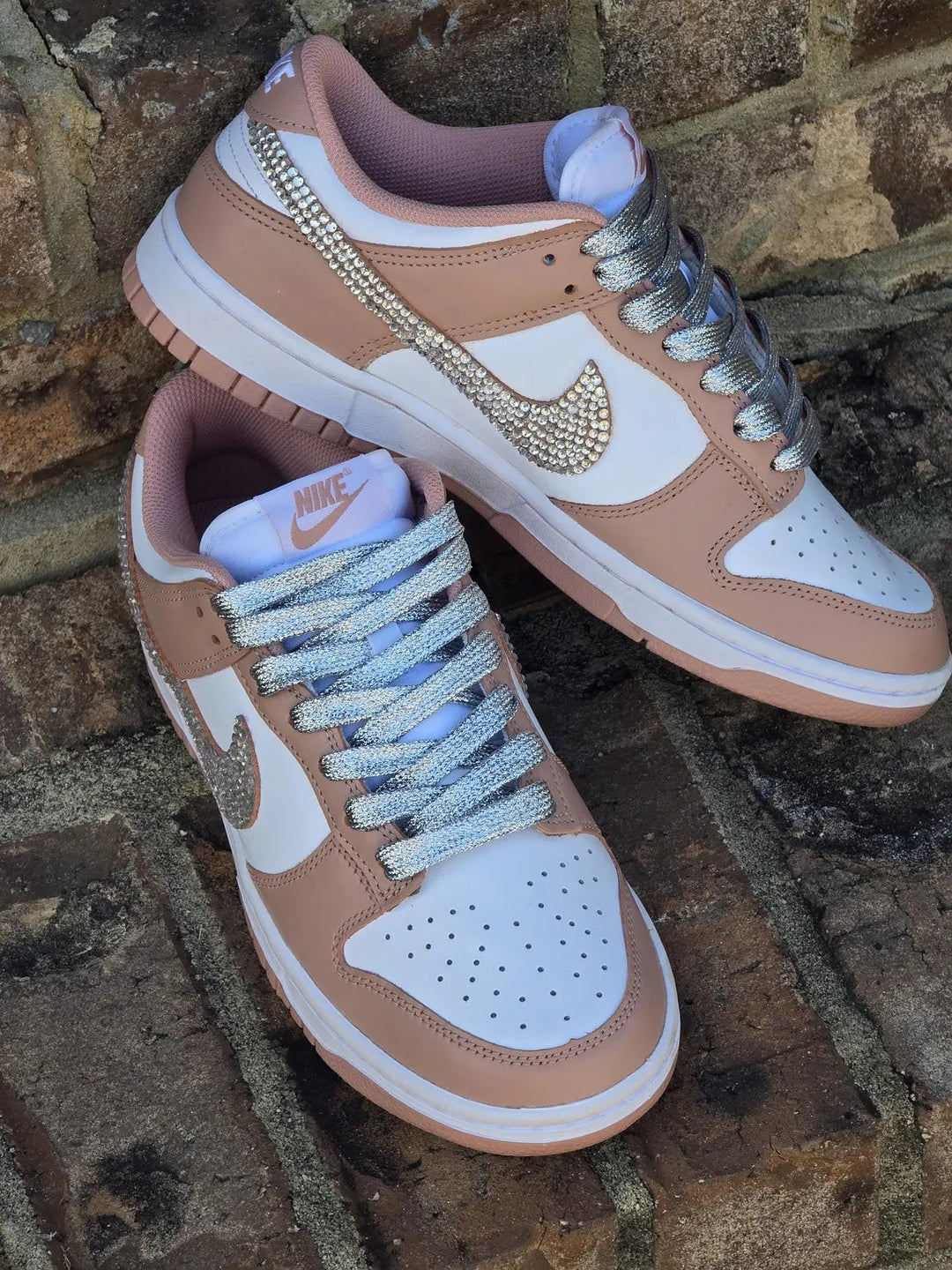 Custom Dunk Brown White with Rhinestones