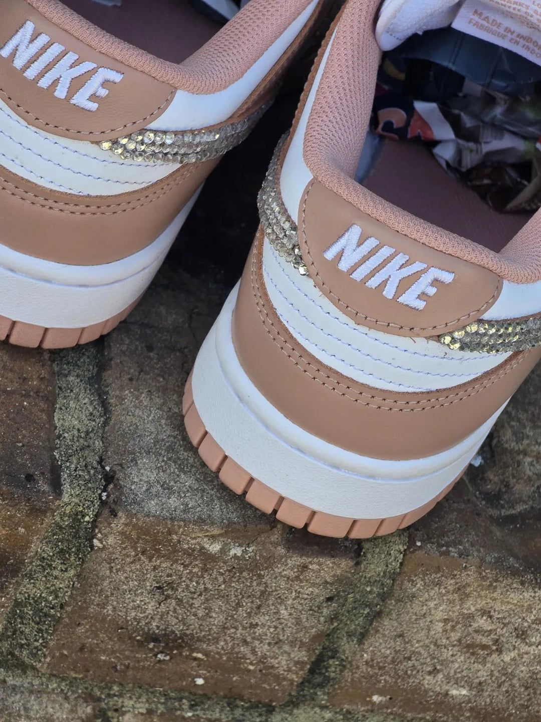 Custom Dunk Brown White with Rhinestones