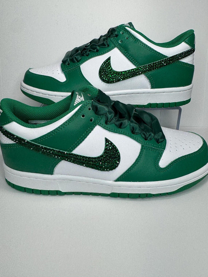 Custom Dunk Green Rhinestones Satin Laces