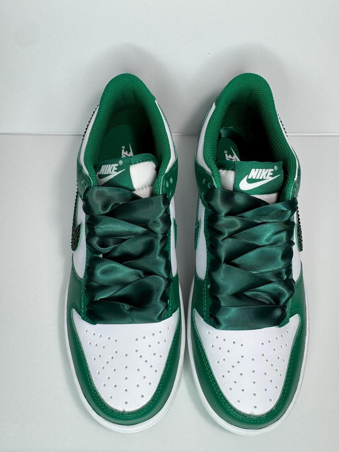 Custom Dunk Green Rhinestones Satin Laces