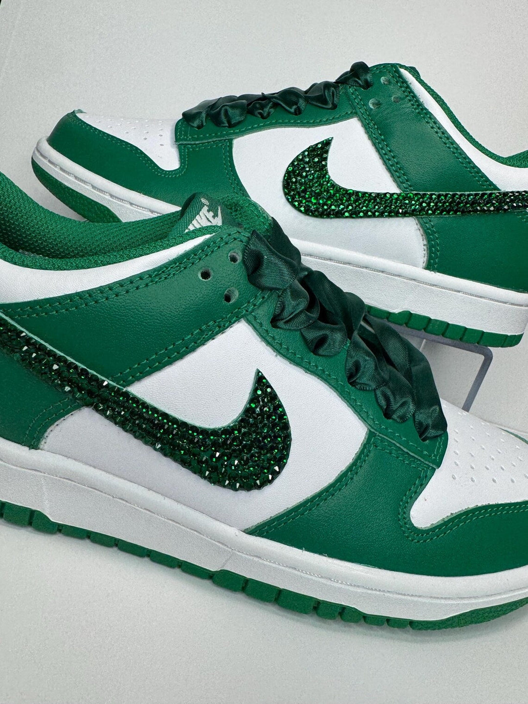 Custom Dunk Green Rhinestones Satin Laces
