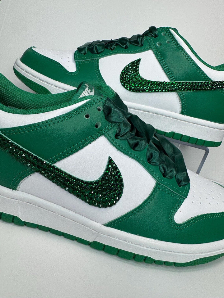 Custom Dunk Green Rhinestones Satin Laces