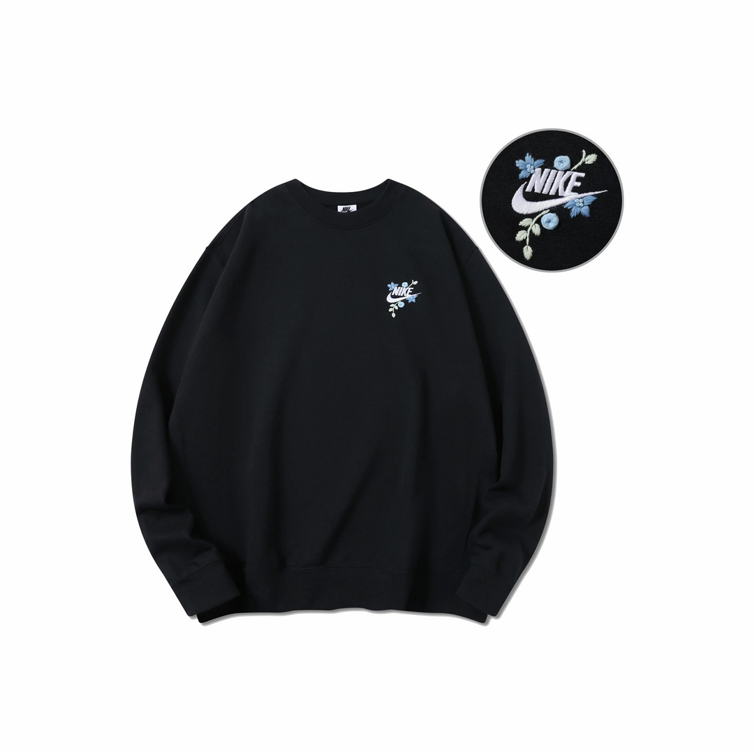 Custom Embroidery Nike Sweatshirt Black With Blue Floral