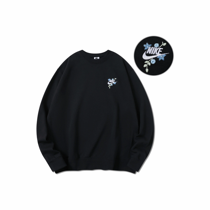 Custom Embroidery Nike Sweatshirt Black With Blue Floral