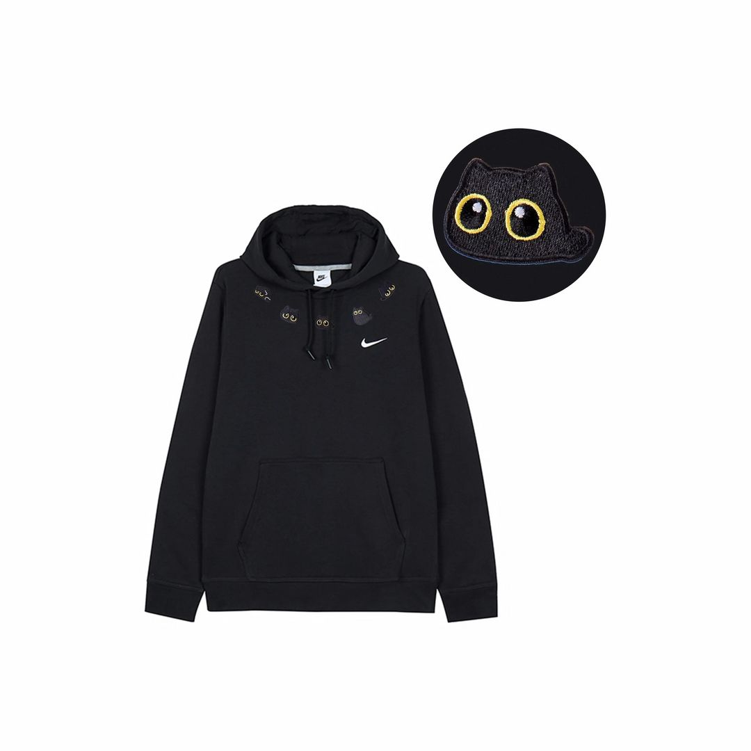 Custom Embroidery Nike Sweatshirt Black With Cat