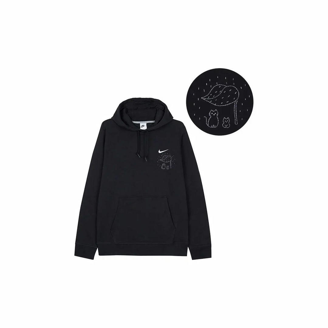 Custom Embroidery Nike Sweatshirt Black With Cat And Leaf