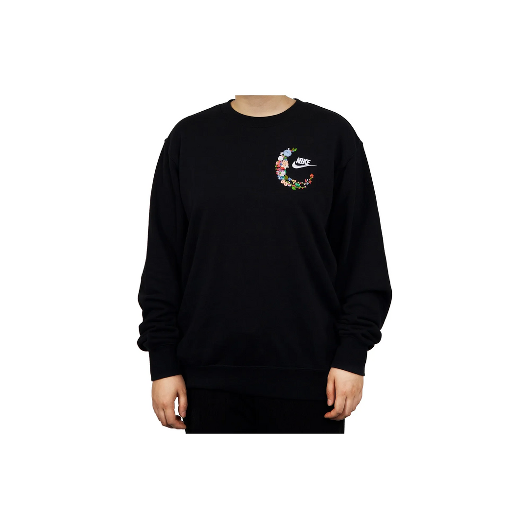 Custom Embroidery Nike Sweatshirt Black With Floral Crescent Design