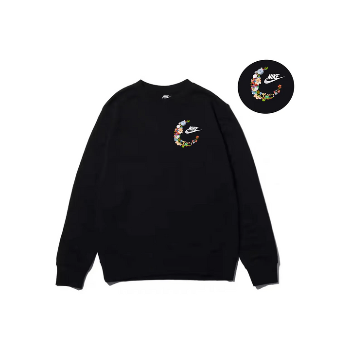 Custom Embroidery Nike Sweatshirt Black With Floral Crescent Design