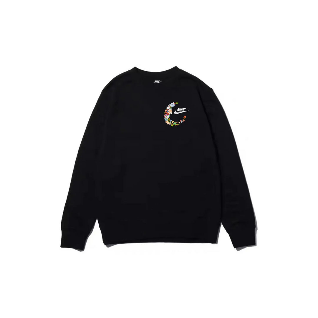 Custom Embroidery Nike Sweatshirt Black With Floral Crescent Design