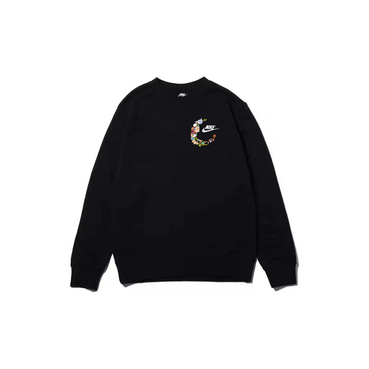 Custom Embroidery Nike Sweatshirt Black With Floral Crescent Design