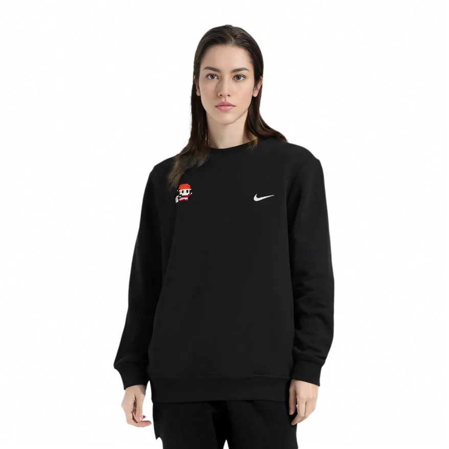Custom Embroidery Nike Sweatshirt Black With Pixel Santa