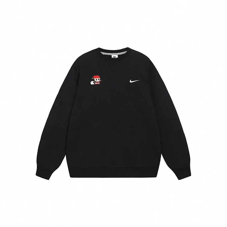Custom Embroidery Nike Sweatshirt Black With Pixel Santa