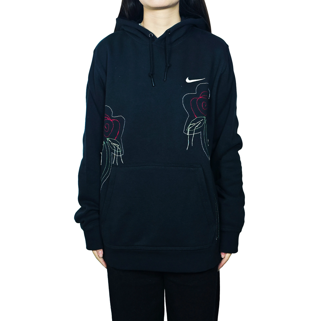 Custom Embroidery Nike Sweatshirt Black With Rose Pattern