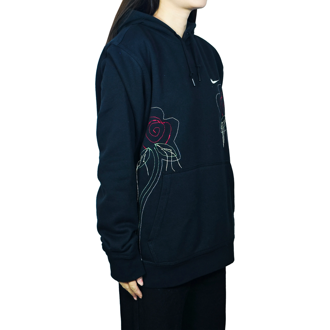 Custom Embroidery Nike Sweatshirt Black With Rose Pattern