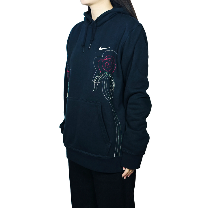Custom Embroidery Nike Sweatshirt Black With Rose Pattern