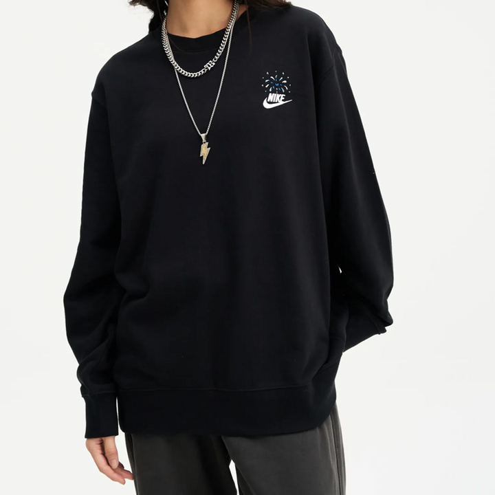 Custom Embroidery Nike Sweatshirt With Fireworks Pattern Black
