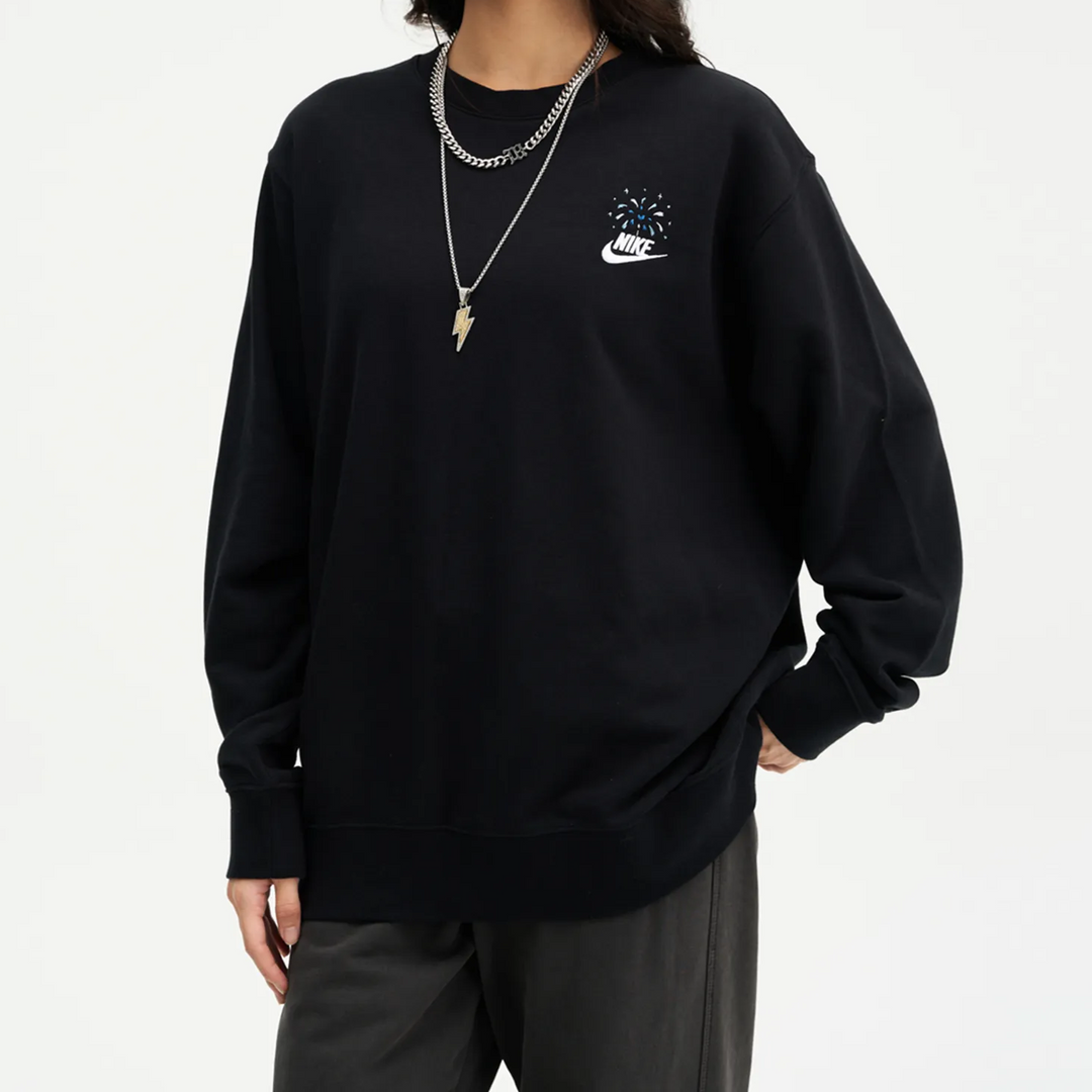 Custom Embroidery Nike Sweatshirt With Fireworks Pattern Black