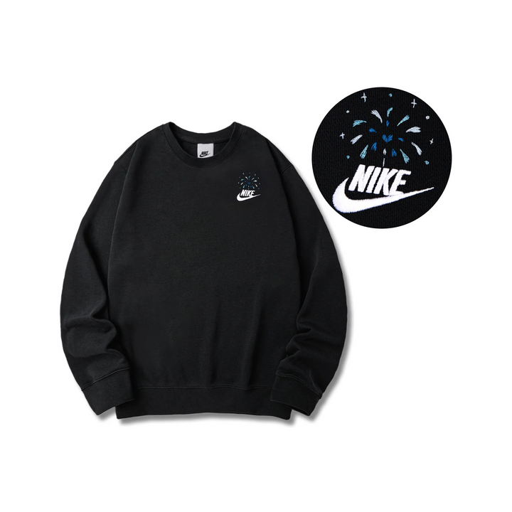 Custom Embroidery Nike Sweatshirt With Fireworks Pattern Black