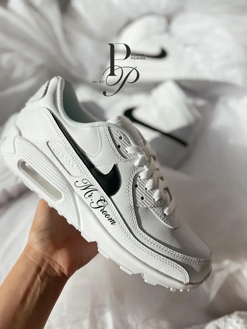 Custom Nike Air Max 90 White Personalized Text Design