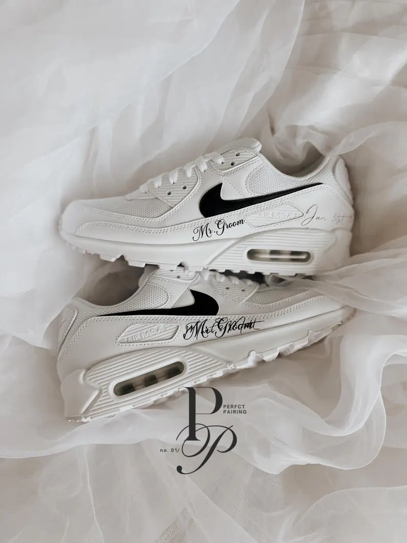 Custom Nike Air Max 90 White Personalized Text Design