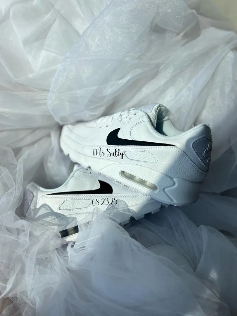 Custom Nike Air Max 90 White Personalized Text Design