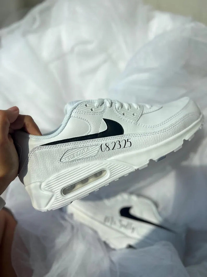 Custom Nike Air Max 90 White Personalized Text Design