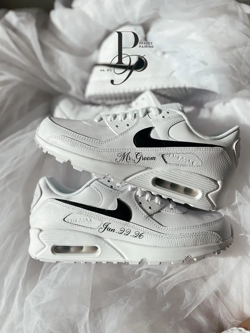 Custom Nike Air Max 90 White Personalized Text Design