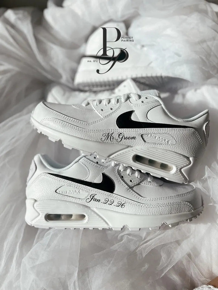 Custom Nike Air Max 90 White Personalized Text Design