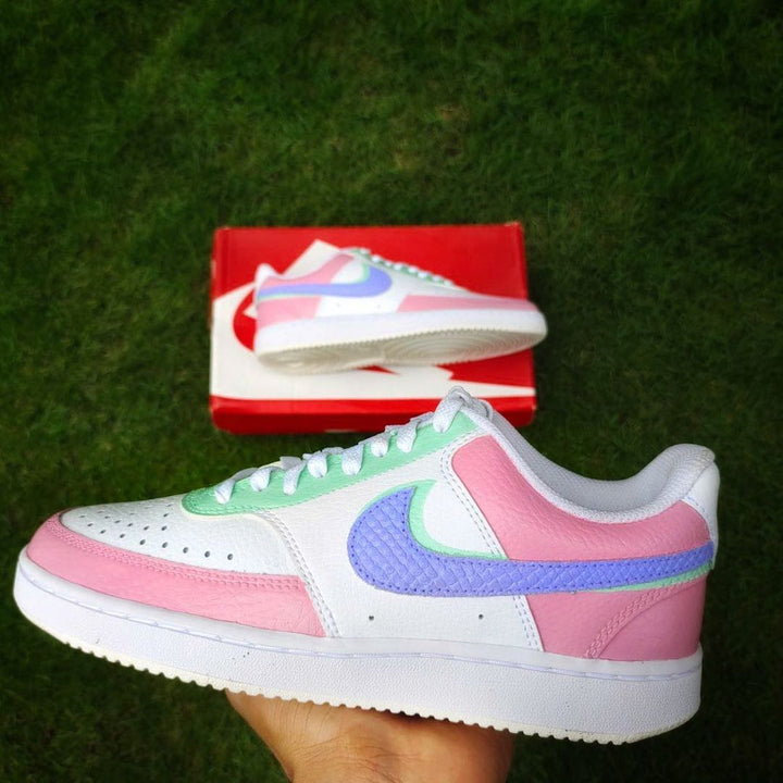 Custom Nike Court Vision Baby Pink White With Purple Swoosh